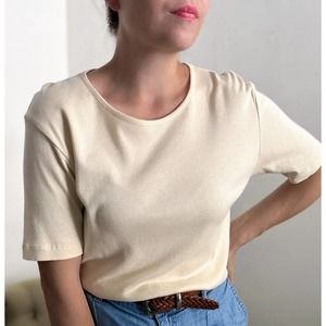 Kotn Ecru Luxe Cotton Crew Neck Fitted Tee (fits M-XXL)